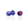 Blue 9-425 Open Top Ribbed Screw Cap with 9mm Red PTFE/White Silicone Septa 1mm Thick PRE-SLIT (UltraClean). 100pcs/pk, 10pk/case.